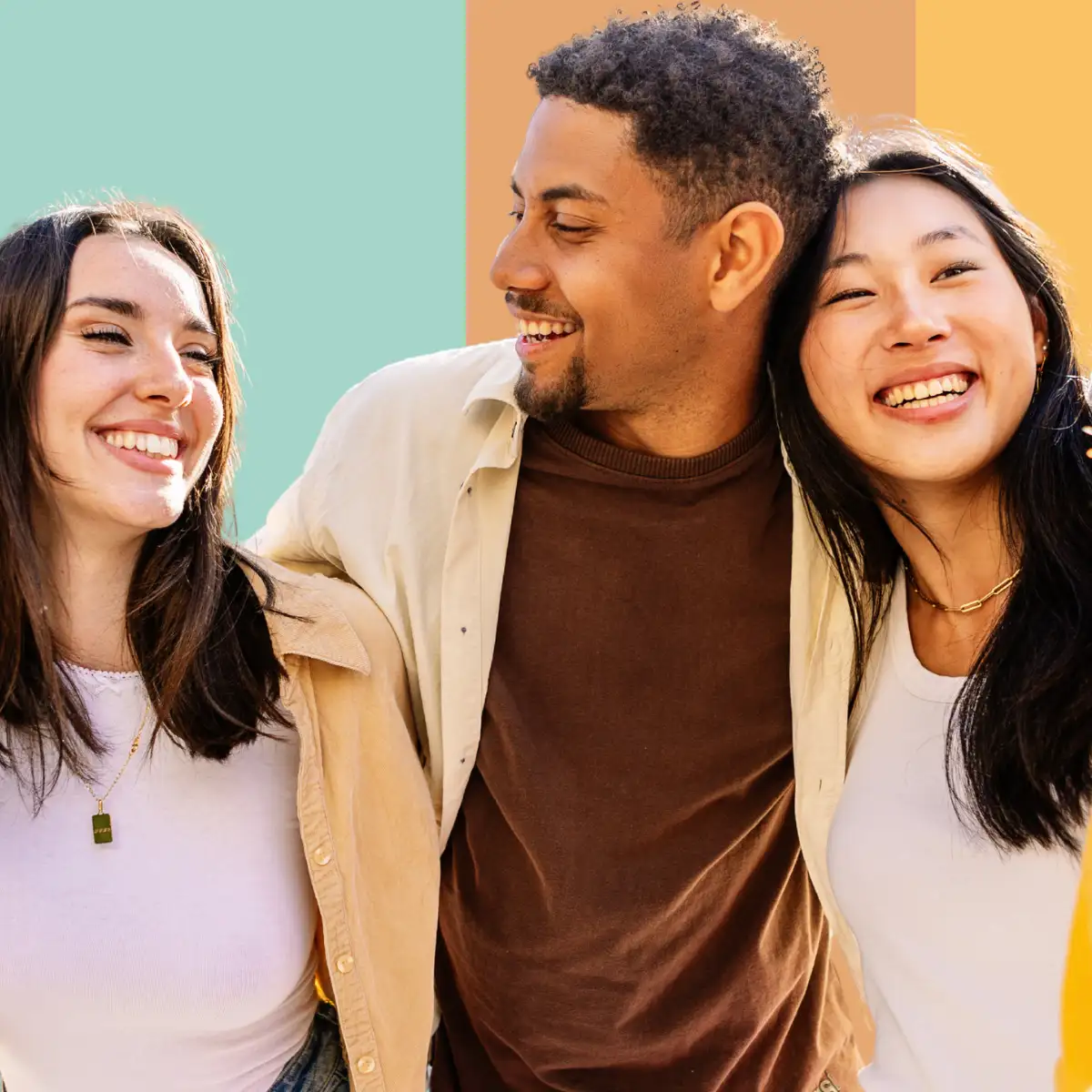 Young student friends group smile standing together outdoors