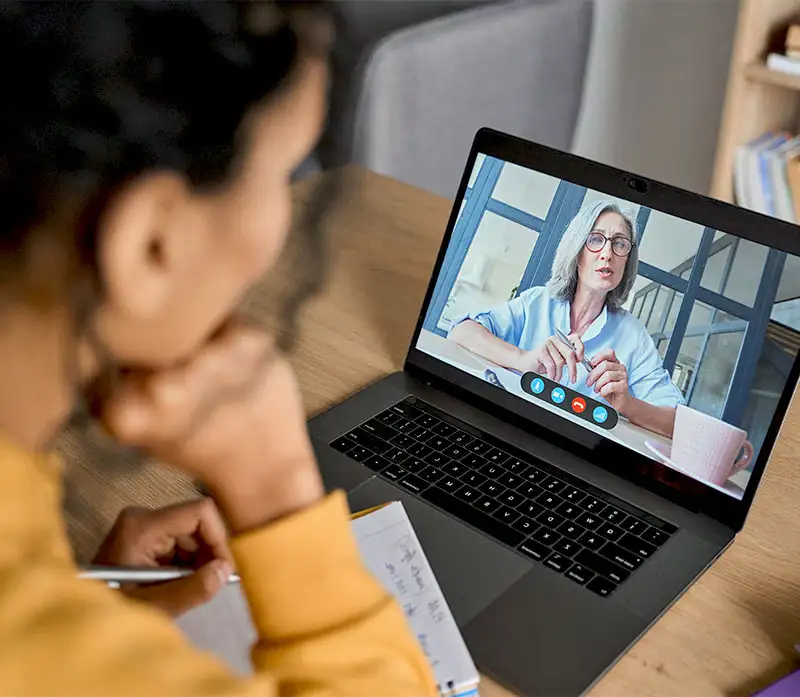 a female client talking to a psychologist during her virtual IOP in southern california